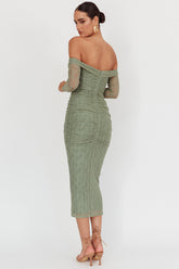 Oliana Off-Shoulder Mesh Maxi Dress Fern